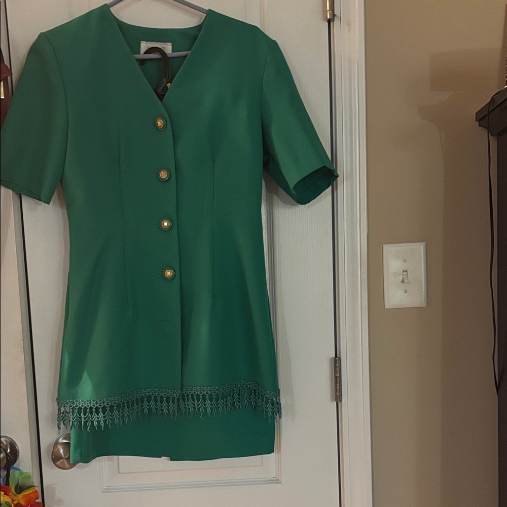 Elegant Green Dress with Gold Buttons